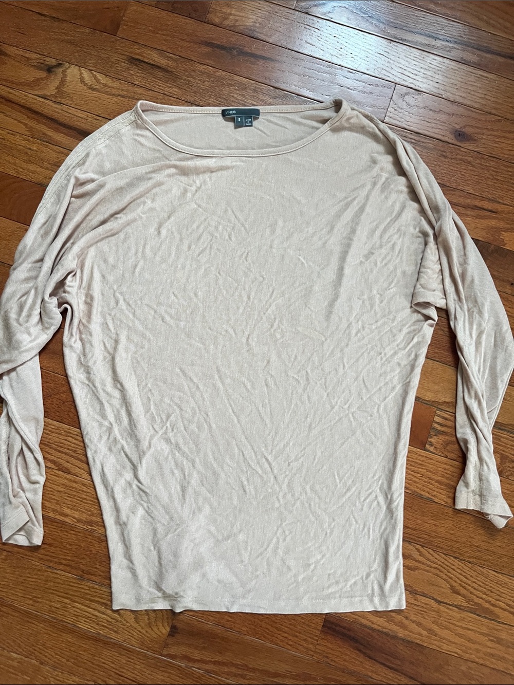 Vince Neutral Beige Crew Neck Long Sleeve Top